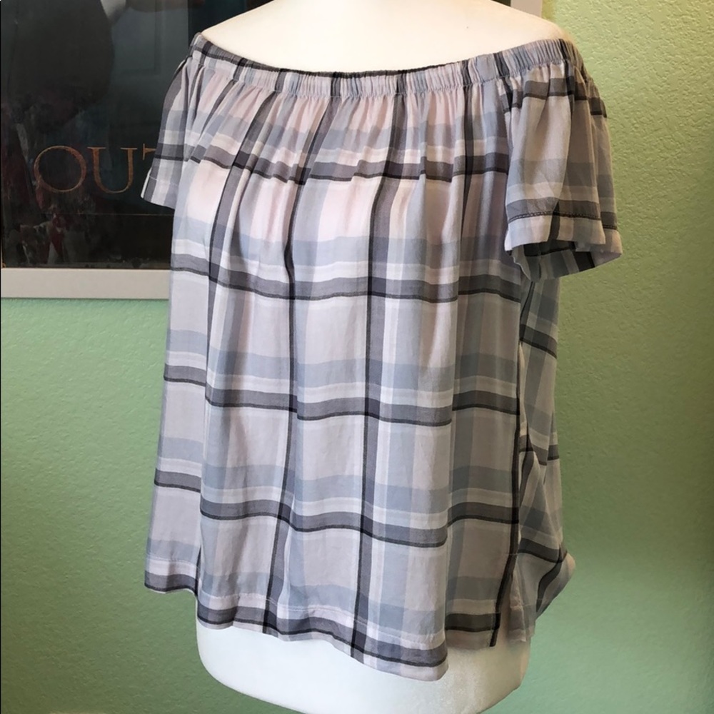 Cloth & Stone Plaid Off the Shoulder Top